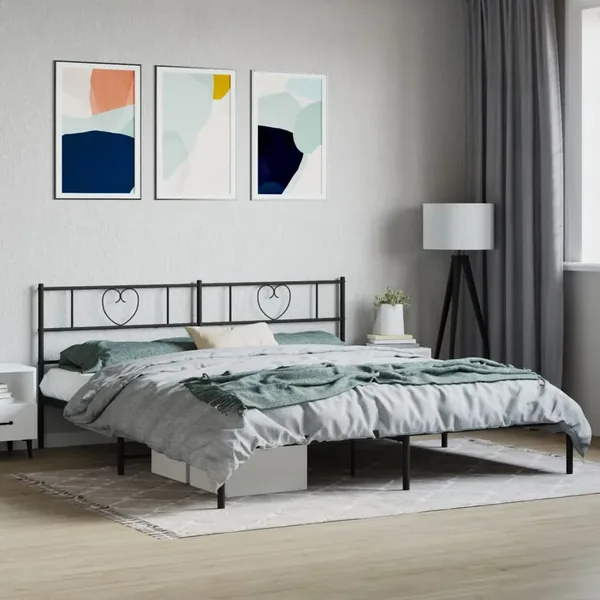 Cadre de lit métal sans matelas avec tête de lit noir 200x200cm