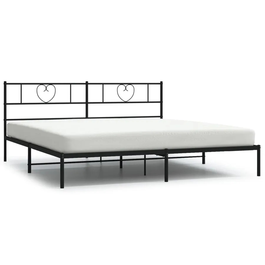 Cadre de lit métal sans matelas avec tête de lit noir 200x200cm - 2
