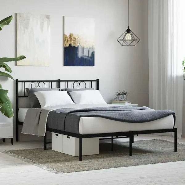 Cadre de lit métal sans matelas et tête de lit noir 160x200 cm