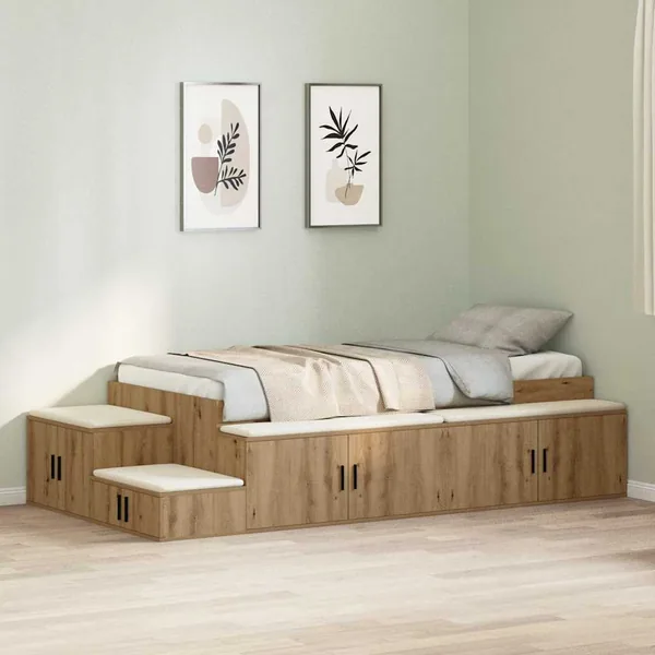 Cadre de lit avec rangement avec étagère Chêne artisanal 80 cm