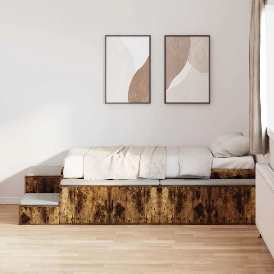 Cadre de lit avec rangement Chêne fumé 80 cm Bois d'ingénierie