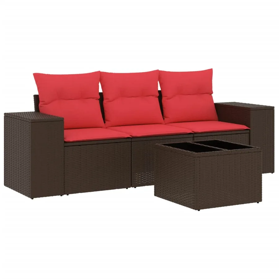 Ensemble de canapé de jardin 4 pcs avec coussins marron résine tressée - 2