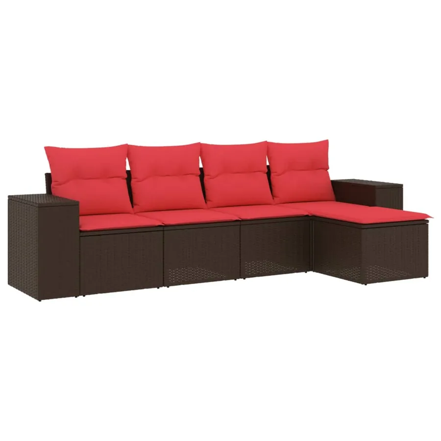 Ensemble de canapé de jardin 5 pcs avec coussins marron résine tressée - 2