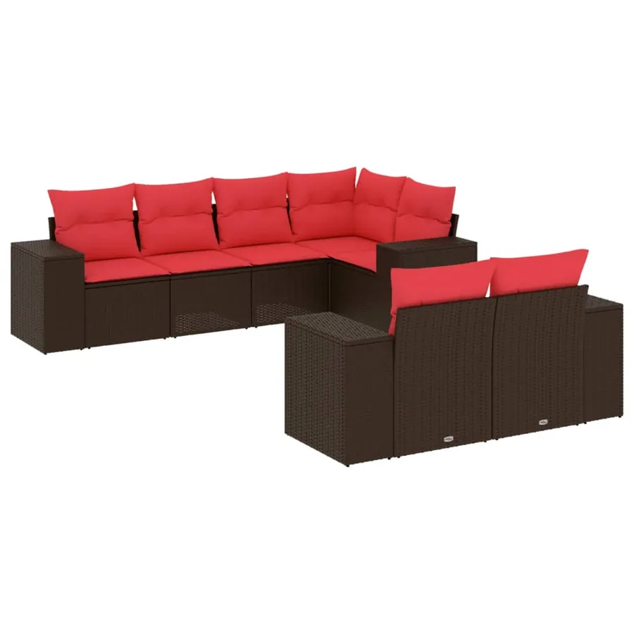 Ensemble de canapé de jardin 7 pcs avec coussins marron résine tressée - 2