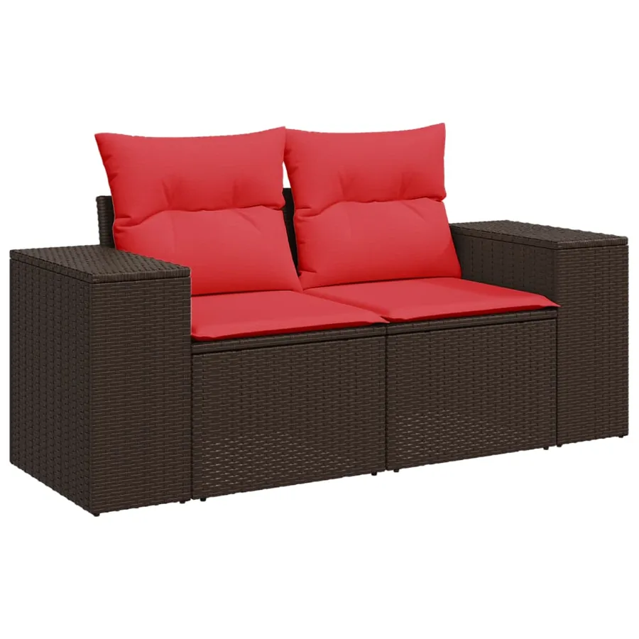 Ensemble de canapé de jardin 7 pcs avec coussins marron résine tressée - 3