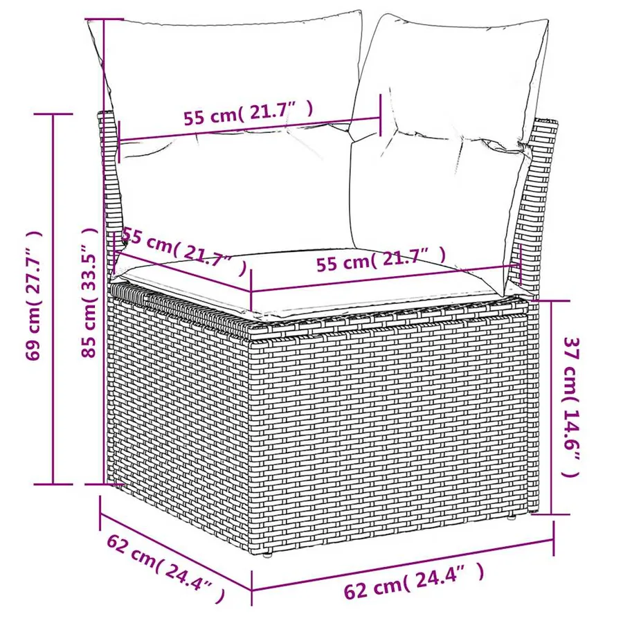 Ensemble de canapé de jardin 7 pcs avec coussins marron résine tressée - 9