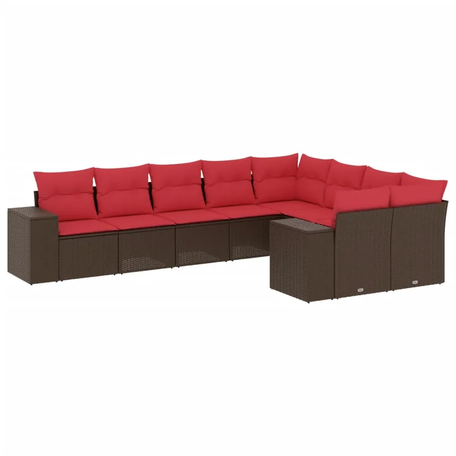 Ensemble de canapé de jardin 9 pcs avec coussins marron résine tressée - 2