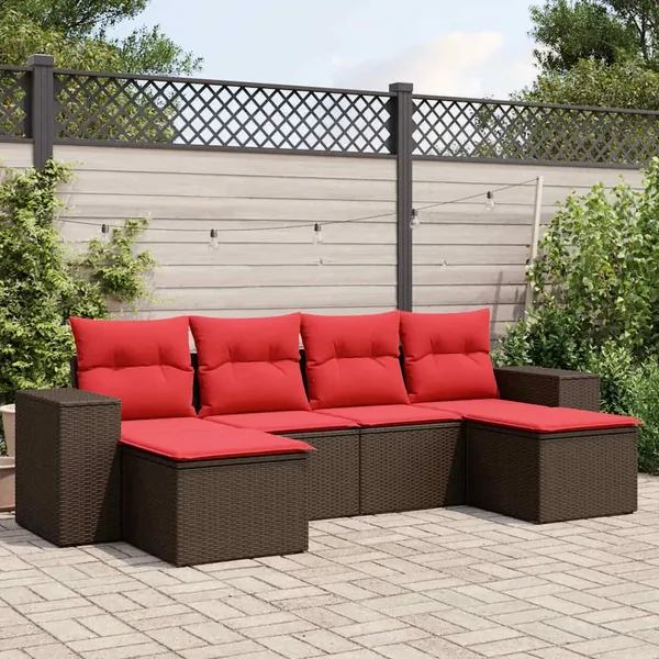 Ensemble de canapé de jardin 6 pcs avec coussins marron résine tressée