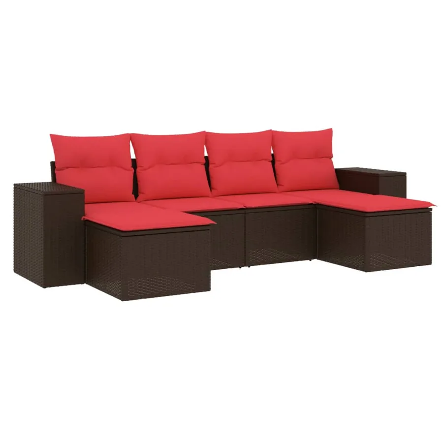 Ensemble de canapé de jardin 6 pcs avec coussins marron résine tressée - 2