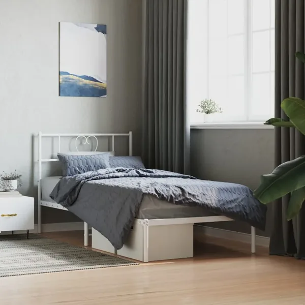 Cadre de lit métal sans matelas avec tête de lit blanc 75x190cm
