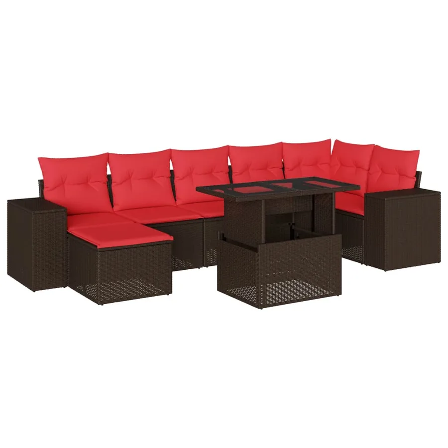 Ensemble de canapé de jardin 8 pcs avec coussins marron résine tressée - 2
