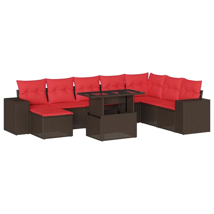Ensemble de canapé de jardin 9 pcs avec coussins marron résine tressée - 2