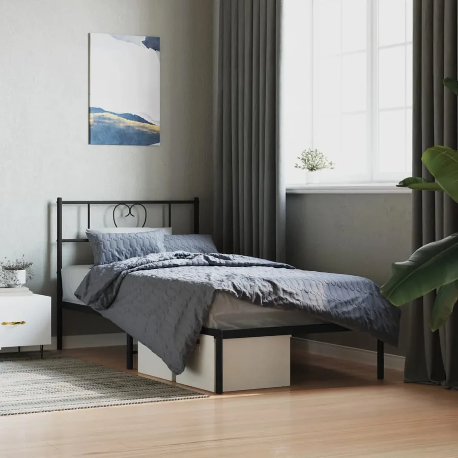 Cadre de lit métal sans matelas avec tête de lit noir 75x190 cm