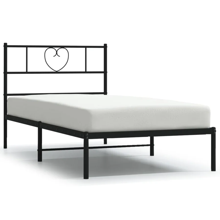 Cadre de lit métal sans matelas avec tête de lit noir 75x190 cm - 2