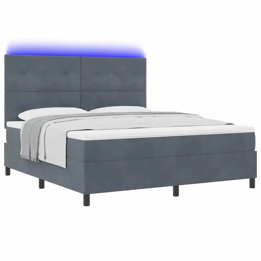 Lit à ressort LED Gris foncé 180 x 200 cm Velours - 3