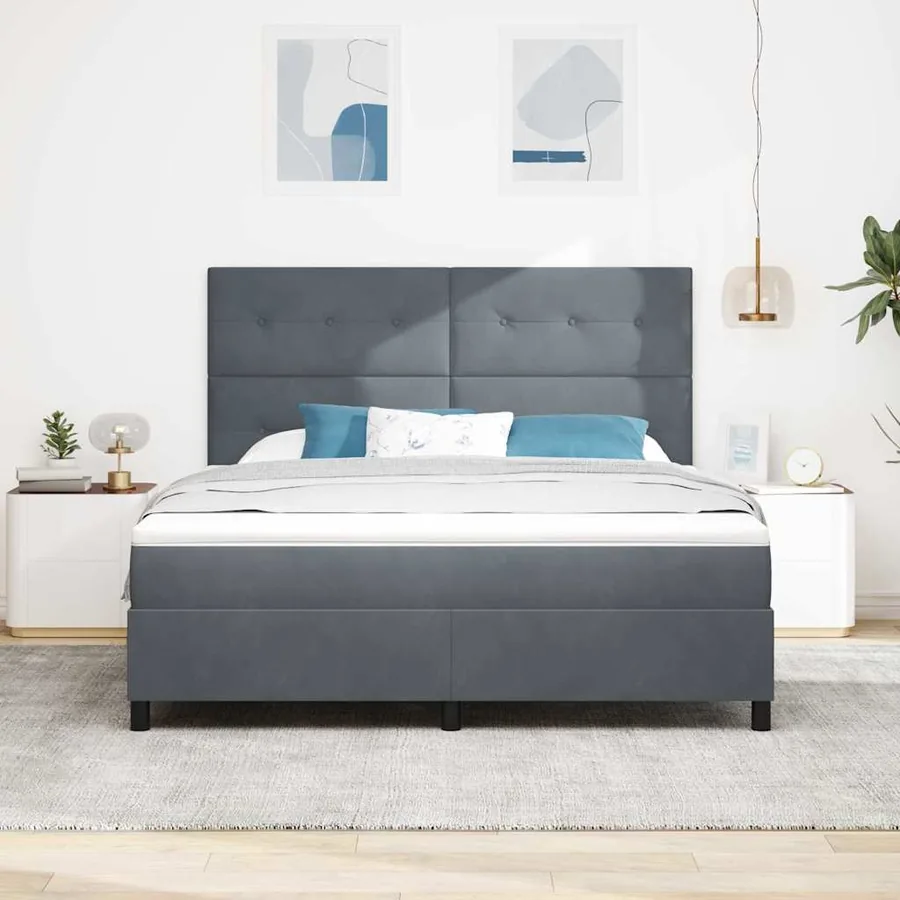 Lit à ressort LED Gris foncé 180 x 200 cm Velours - 4