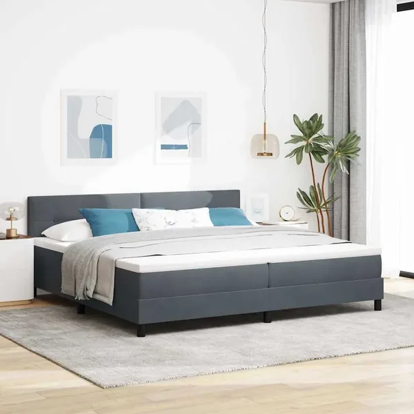 Lit à ressort LED Gris foncé 200 x 200 cm Velours