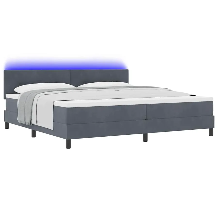 Lit à ressort LED Gris foncé 200 x 200 cm Velours - 3