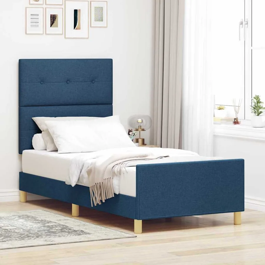 Cadre de lit avec tête de lit Bleu 80 x 200 cm tissu