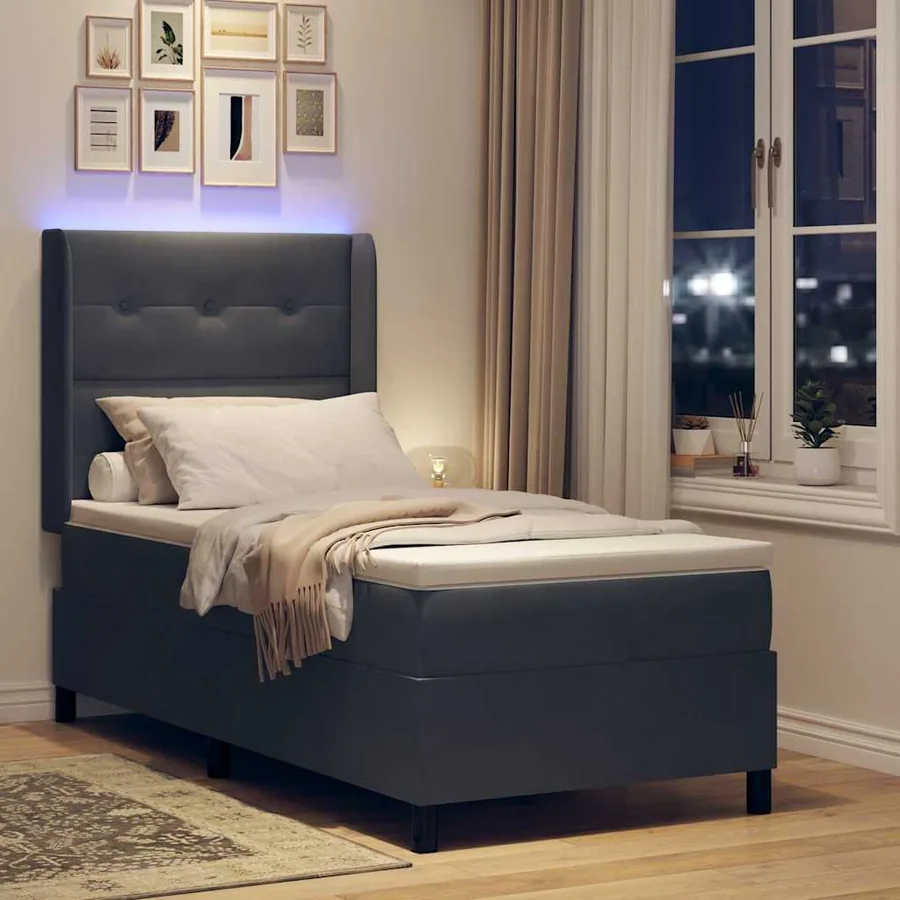 Lit à ressorts avec bandes LED Gris foncé 90 x 190 cm Velours - 5