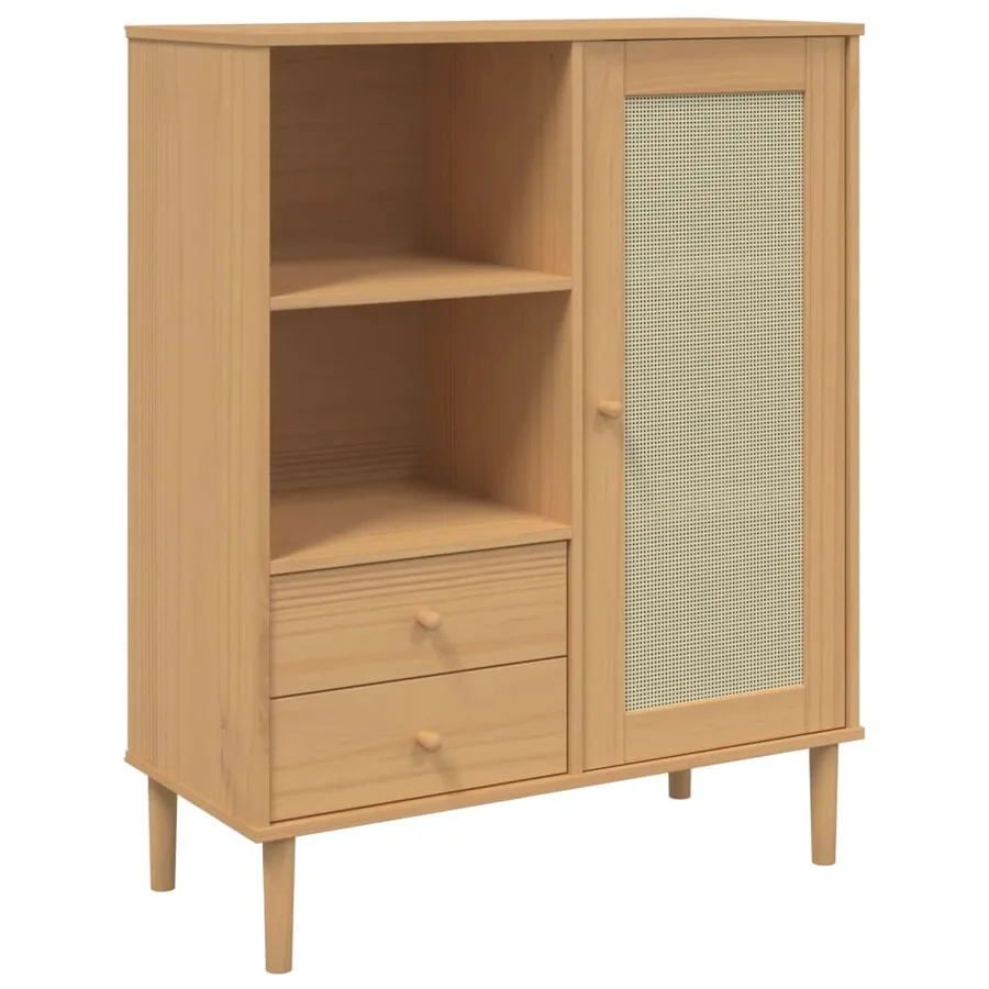 Buffet SENJA aspect rotin marron 90x40x112cm bois massif de pin - 2
