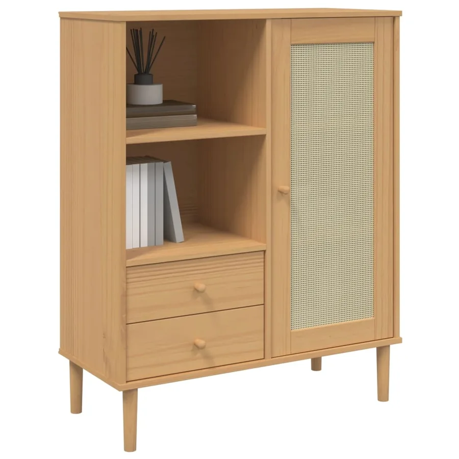 Buffet SENJA aspect rotin marron 90x40x112cm bois massif de pin - 3
