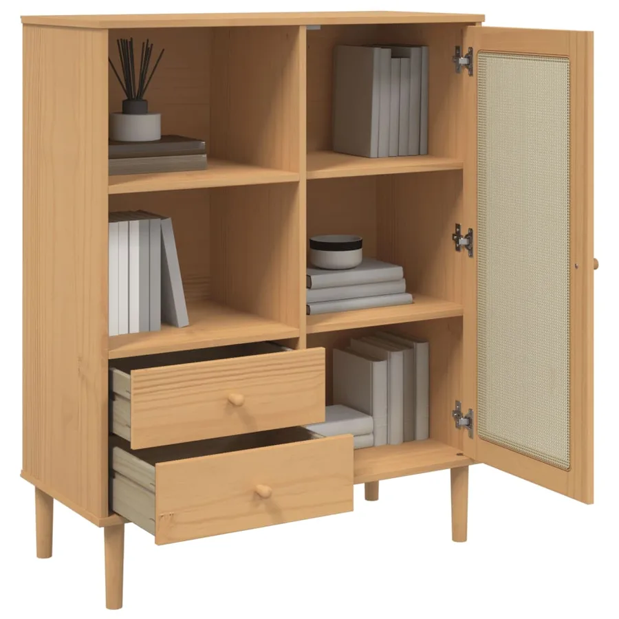 Buffet SENJA aspect rotin marron 90x40x112cm bois massif de pin - 4