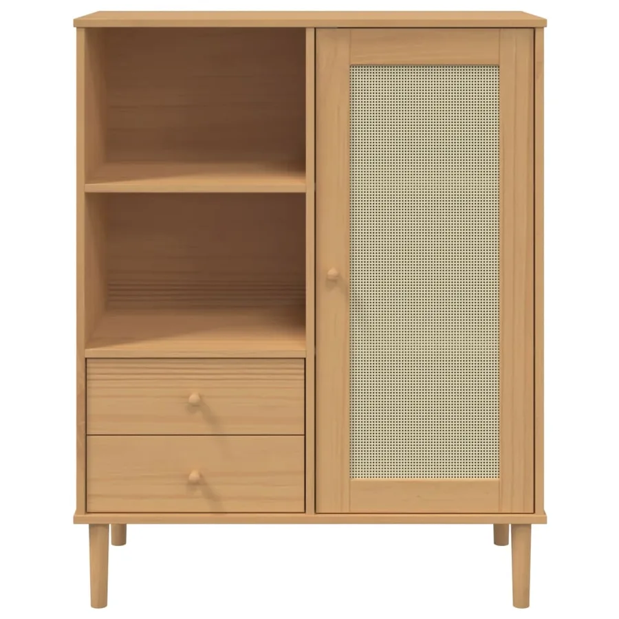 Buffet SENJA aspect rotin marron 90x40x112cm bois massif de pin - 5