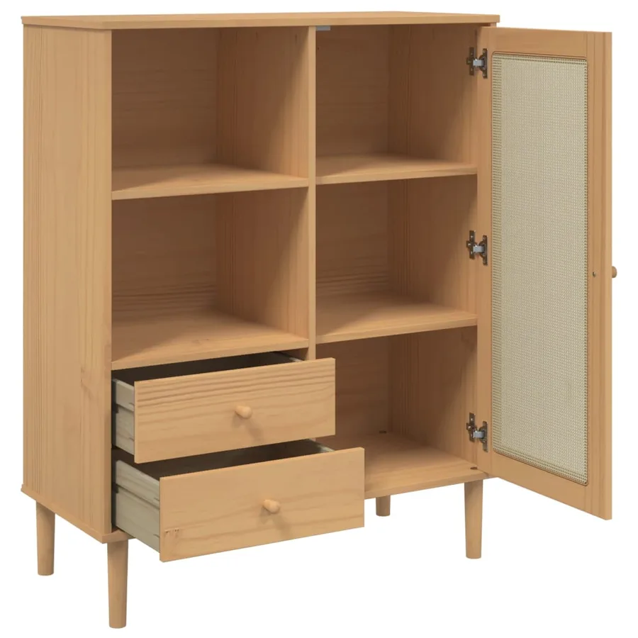 Buffet SENJA aspect rotin marron 90x40x112cm bois massif de pin - 6