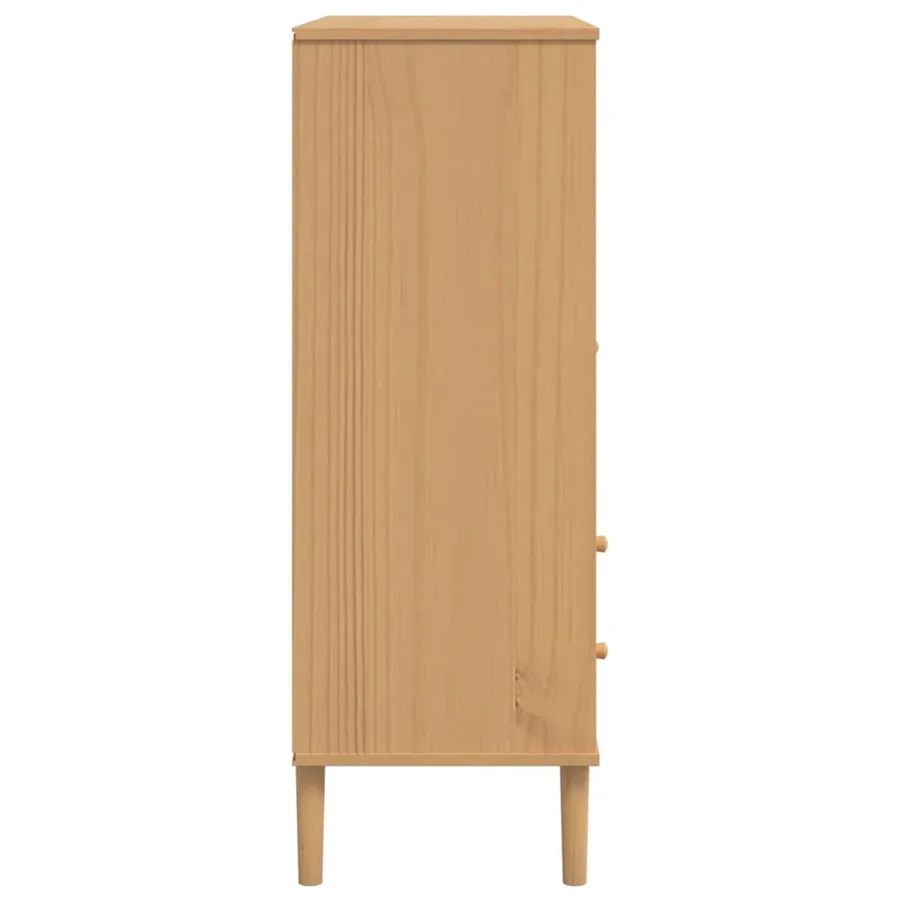 Buffet SENJA aspect rotin marron 90x40x112cm bois massif de pin - 7