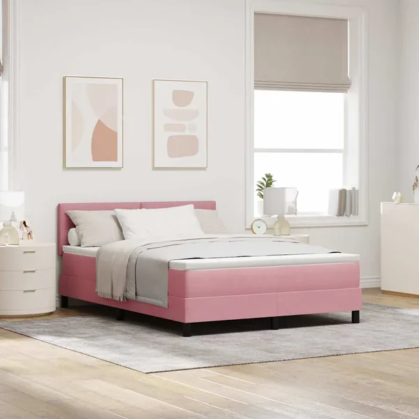 Lit à ressort LED avec bandes LED Rose 140 x 200 cm Velours