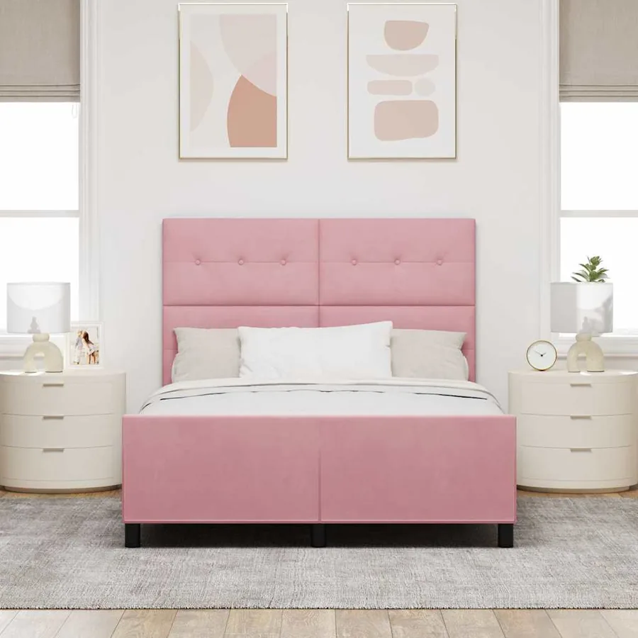 Lit à ressorts avec tête de lit Rose 140 x 190 cm Velours - 3
