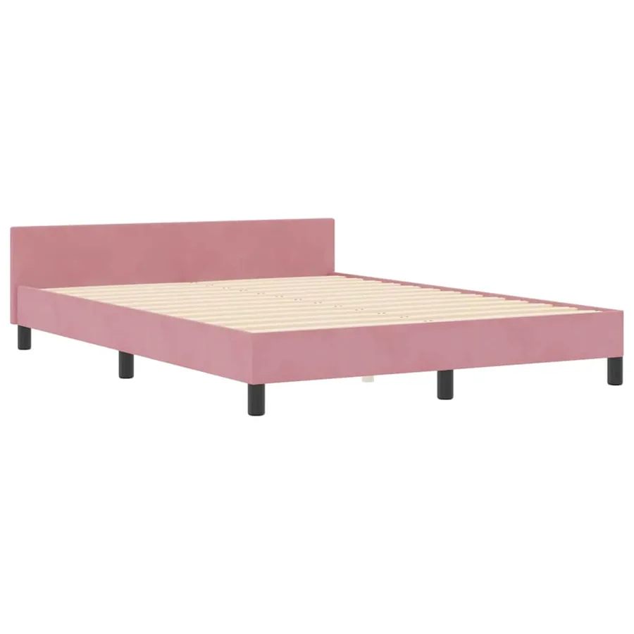 Lit à ressorts avec tête de lit Rose 140 x 190 cm Velours - 4