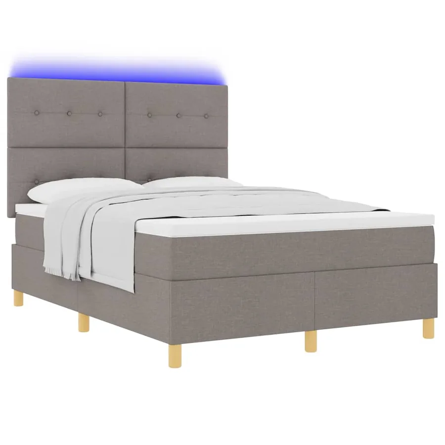 Lit à ressort LED avec tête de lit Taupe 160 x 200 cm tissu - 3