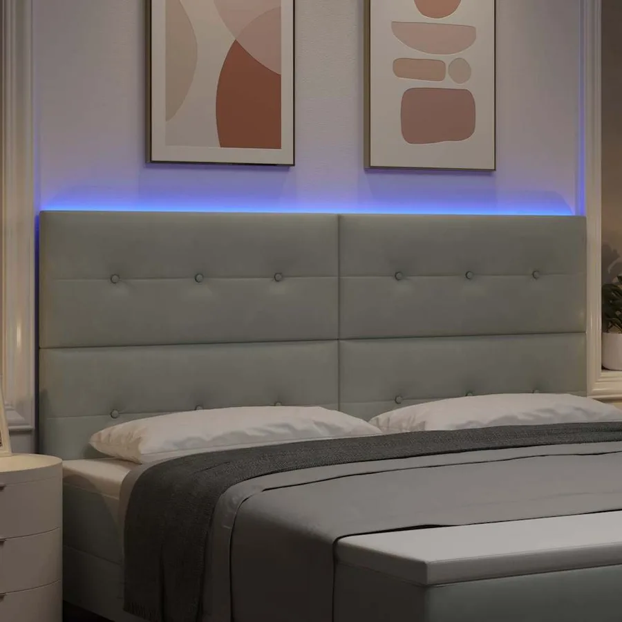 Tête de lit LED avec bandes LED Gris clair 200 cm Velours - 4