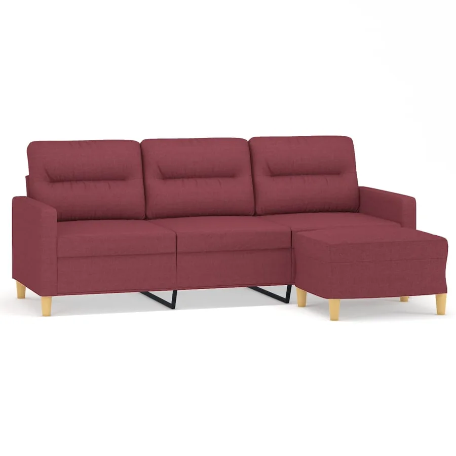 Canapé à 3 places avec repose-pieds Rouge bordeaux 180 cm Tissu - 2