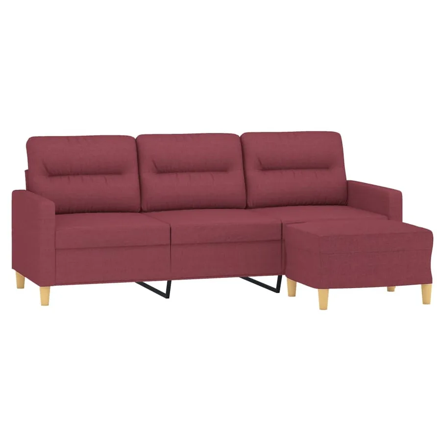 Canapé à 3 places avec repose-pieds Rouge bordeaux 180 cm Tissu - 3