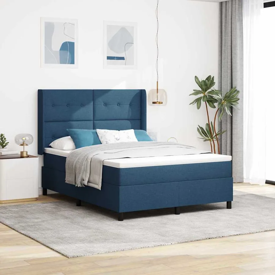 Lit à ressorts avec coussin Bleu 190 x 140 cm tissu