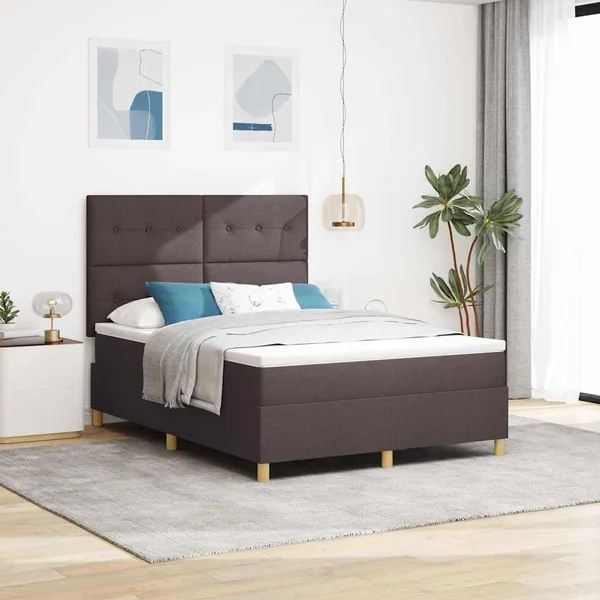Lit à ressorts avec tête de lit Marron foncé 160 x 200 cm tissu