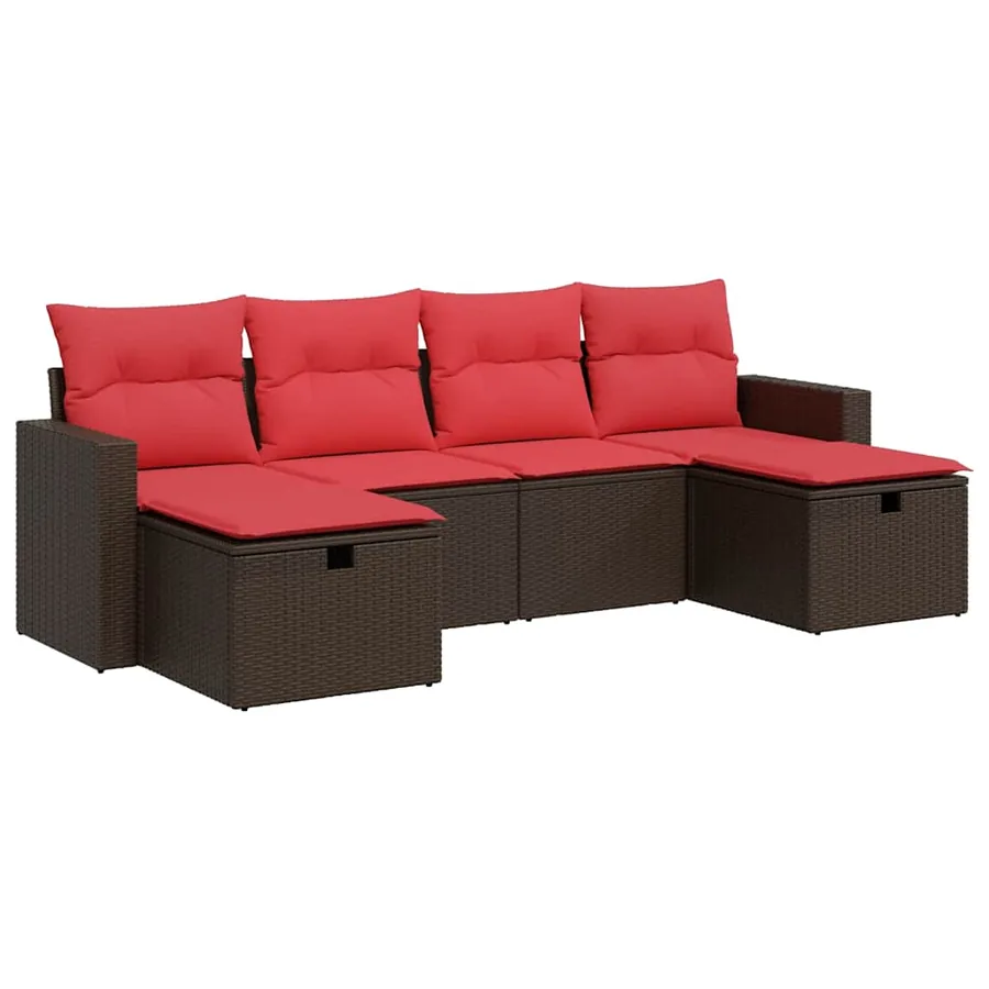 Salon de jardin avec coussins 6 pcs marron résine tressée - 2
