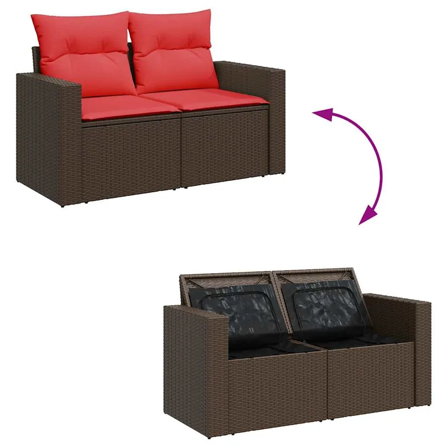 Salon de jardin avec coussins 6 pcs marron résine tressée - 6