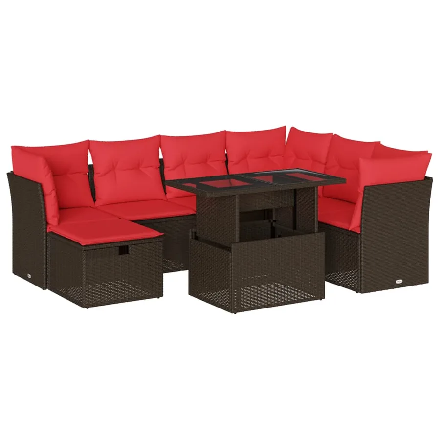 Ensemble de canapé de jardin 8 pcs avec coussins marron résine tressée - 2