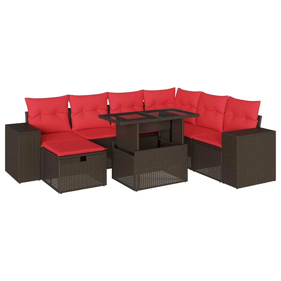 Ensemble de canapé de jardin 8 pcs avec coussins marron résine tressée - 2