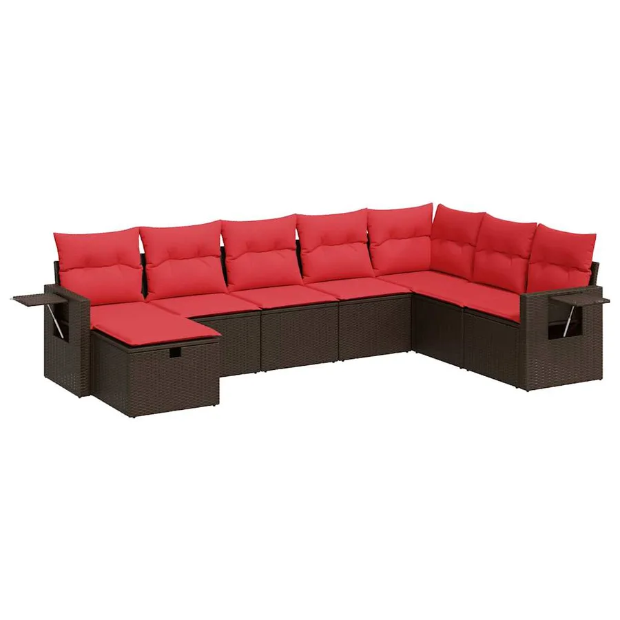 Salon de jardin 8 pcs avec coussins marron résine tressée - 2