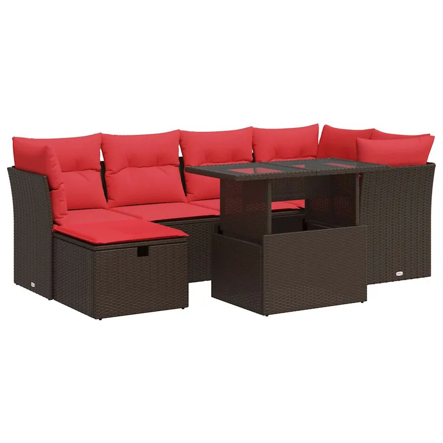 Salon de jardin avec coussins 7pcs marron résine tressée acacia - 2