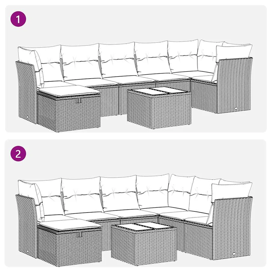 Salon de jardin 8 pcs avec coussins marron résine tressée - 10