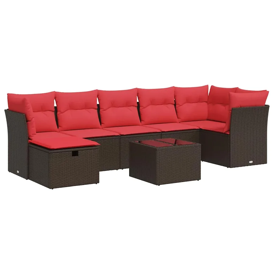Salon de jardin 8 pcs avec coussins marron résine tressée - 2