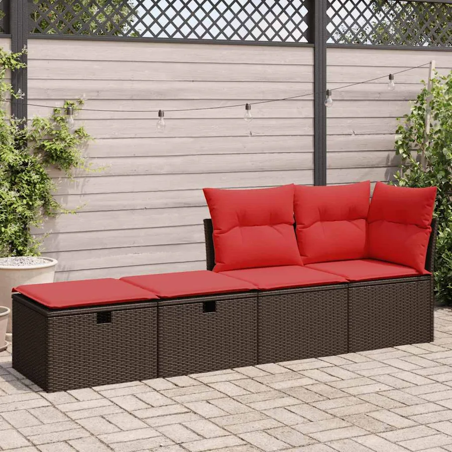 Salon de jardin avec coussins 2pcs marron résine tressée acacia - 3