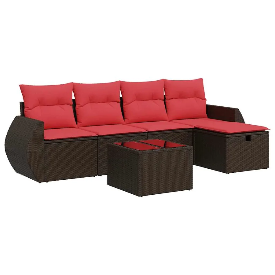 Salon de jardin avec coussins 6 pcs marron résine tressée - 2