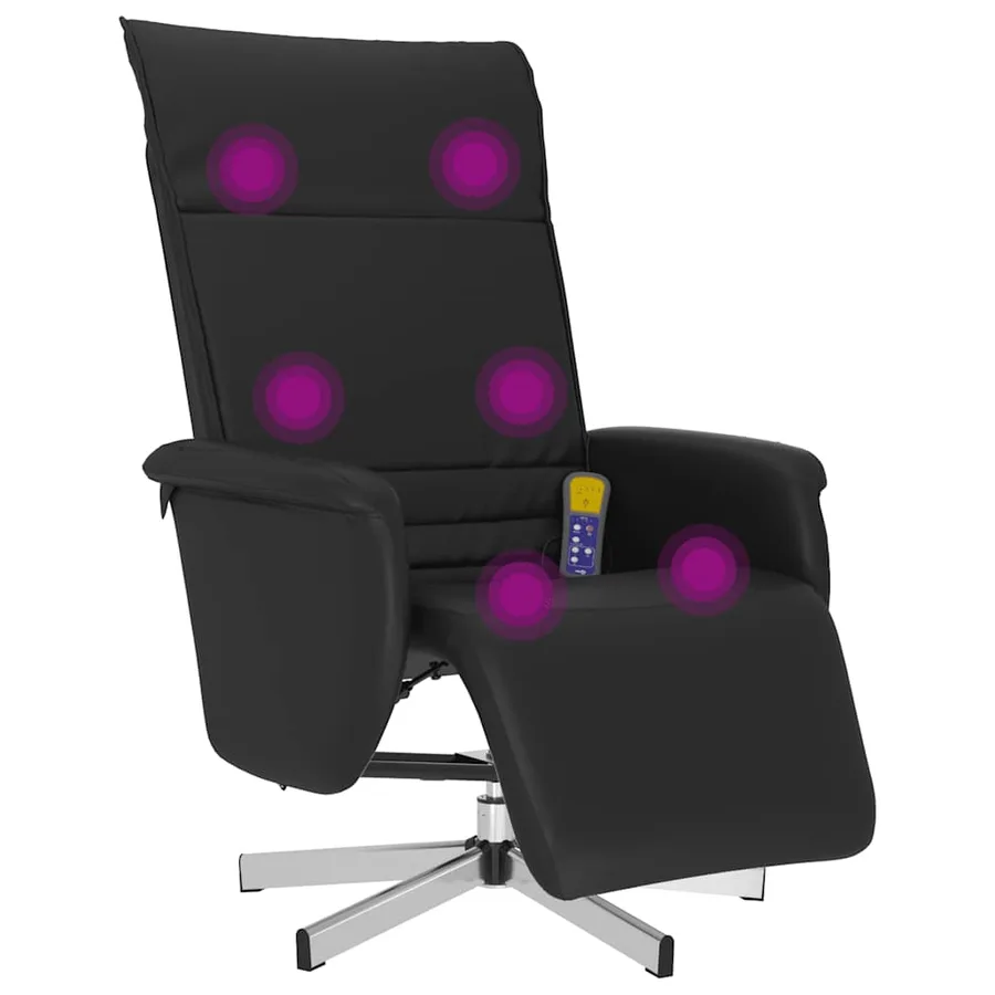 Fauteuil inclinable de massage repose-pieds noir similicuir - 2